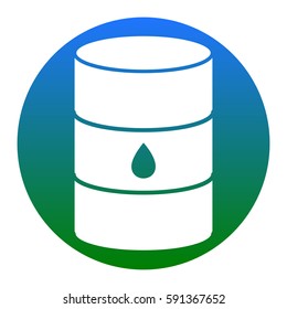 Oil barrel sign. Vector. White icon in bluish circle on white background. Isolated.