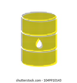 Oil barrel sign. Vector. Yellow icon with square pattern duplicate at white background. Isolated.