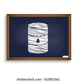 Oil barrel sign. White chalk icon on blue school board with shadow as background. Isolated.