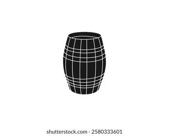 Oil barrel silhouette vector icon. Black silhouette vector icon. Wooden barrel with metal bands. Flat vector illustration isolated on a white background.