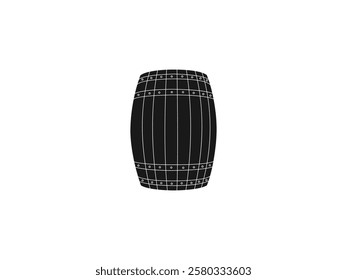 Oil barrel silhouette vector icon. Black silhouette vector icon. Wooden barrel with metal bands. Flat vector illustration isolated on a white background.