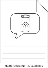 Ölfass in Sprechblase auf Papier mit Linien