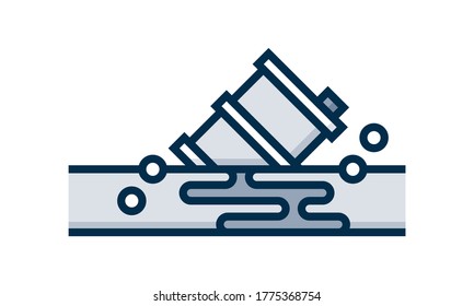  oil barrel spill, soil pollution Vector illustration.