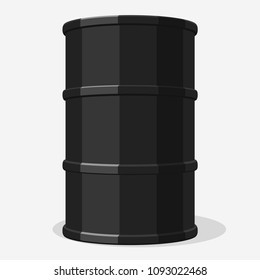 Oil barrel, steel keg, drum container, black fuel can. vector