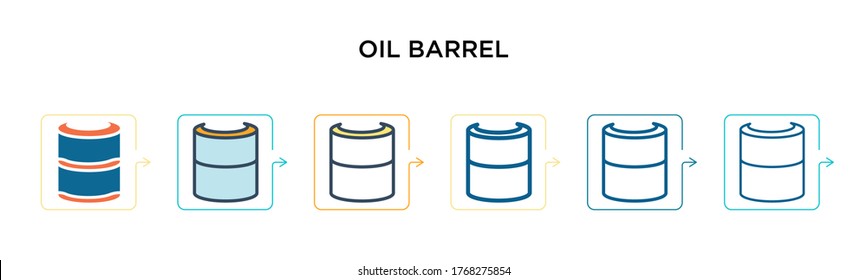 Oil barrel vector icon in 6 different modern styles. Black, two colored oil barrel icons designed in filled, outline, line and stroke style. Vector illustration can be used for web, mobile, ui
