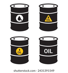 Conjunto de iconos de vector de barril de petróleo. símbolo de vector de tambor de petróleo con signo de gota en él en color negro. aislado sobre fondo blanco