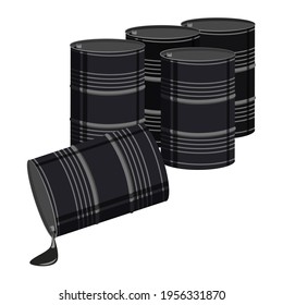 Ölfass, Vektorgrafik auf transparentem Hintergrund. Black Metal 3d Detaillierte Barrel Öl, Benzin, Erdöl. Chemische Trommeln einzeln auf Ikone.
