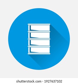 Oil barrel vectoricon on blue background. Flat image with long shadow.