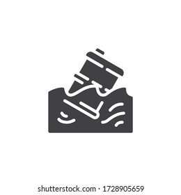 Barril de petróleo, icono del vector de contaminación del agua. signo plano relleno para concepto móvil y diseño web. Residuos químicos en el icono del glifo oceánico. Símbolo de contaminación del agua, ilustración del logo. Gráficos vectoriales