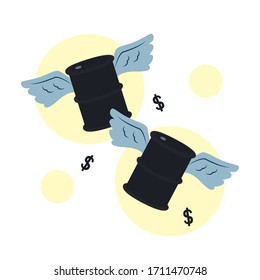 oil barrel with wings and money symbol around over white background, colorful design, vector illustration