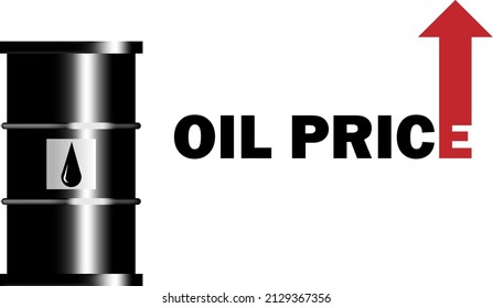 Un barril de petróleo con escritos y símbolos para indicar la tendencia al alza del precio del petróleo