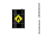 Oil barrel and yellow fire sign on white background