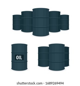 Barriles de petróleo. Ilustraciones vectoriales de barriles de petróleo negro. 