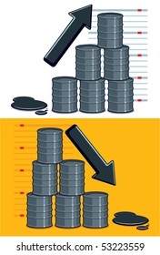 Oil Barrels with Chart Arrows "Up" and "Down"