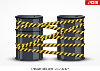 Oil barrels with danger lines. Vector Illustration.