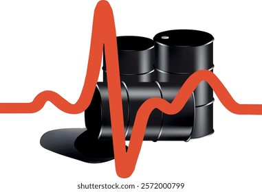 Oil barrels with fluctuating line graph representing price instability and its impact on global fuel markets