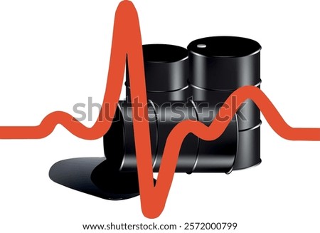 Oil barrels with fluctuating line graph representing price instability and its impact on global fuel markets