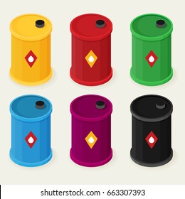 Oil barrels isometric Icon set Vector