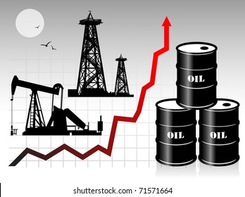 Oil barrels with price graph, vector illustration