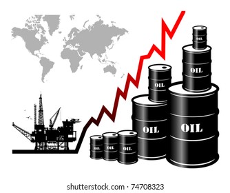 Oil barrels with price graph, vector illustration