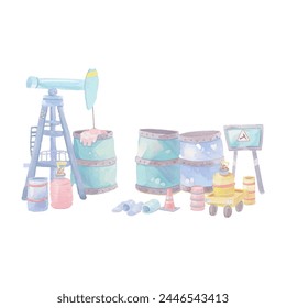 oil barrels watercolor vector illustration