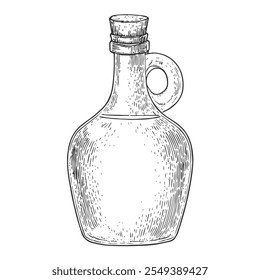 Oil Bottle, Hand-Drawn Vector, Graphic Style, Cartoon Illustration, Black and White, Sketch Style