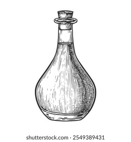 Oil Bottle, Hand-Drawn Vector, Graphic Style, Cartoon Illustration, Black and White, Sketch Style