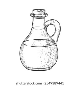 Oil Bottle, Hand-Drawn Vector, Graphic Style, Cartoon Illustration, Black and White, Sketch Style