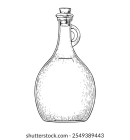 Oil Bottle, Hand-Drawn Vector, Graphic Style, Cartoon Illustration, Black and White, Sketch Style