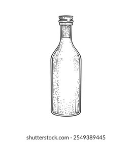 Oil Bottle, Hand-Drawn Vector, Graphic Style, Cartoon Illustration, Black and White, Sketch Style