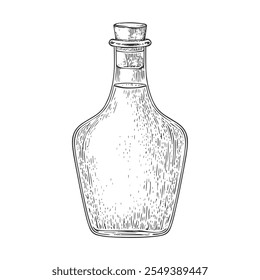 Oil Bottle, Hand-Drawn Vector, Graphic Style, Cartoon Illustration, Black and White, Sketch Style