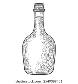 Oil Bottle, Hand-Drawn Vector, Graphic Style, Cartoon Illustration, Black and White, Sketch Style