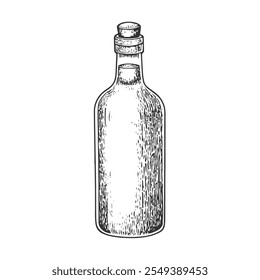 Oil Bottle, Hand-Drawn Vector, Graphic Style, Cartoon Illustration, Black and White, Sketch Style