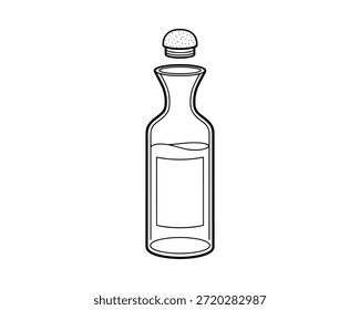 Oil bottle outline vector drawing design featuring glass jar and cap illustration. Cooking oil bottle elements for kitchen concept.