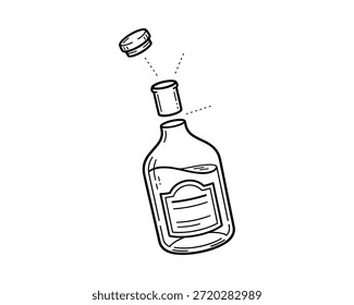 Oil bottle outline vector drawing design featuring glass jar and cap illustration. Cooking oil bottle elements for kitchen concept.