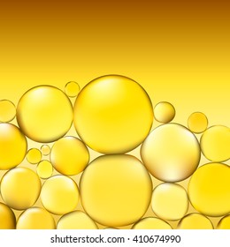 Oil bubbles background. Yellow water bubbles abstract light illumination. Vector. 3d illustration. Gold Oil bubble vector background. Gradient mesh.