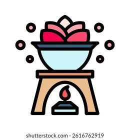 Oil Burner outline color, mini illustration icon, related to relaxation, spa, wellness and more. Vector EPS 10 for modern concept, print, UI, UX kit, web and app development