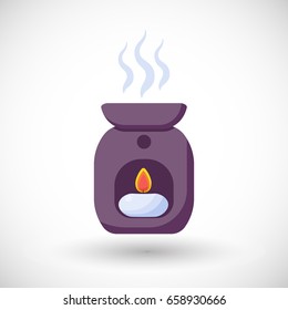 Oil burner vector flat icon, Flat design of spa, aromatherapy or relaxation object with round shadow, vector illustration
