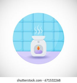 Oil burner vector flat icon, Flat design of spa treatment, aromatherapy or relaxation object in the bathroom interior, vector illustration with shadows