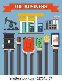 Oil business concept vector design flat ,with hands