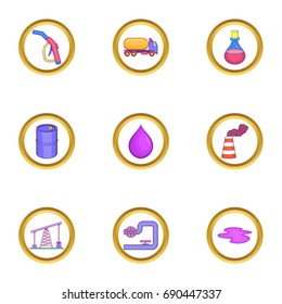 Oil business icons set. Cartoon set of 9 oil business vector icons for web isolated on white background
