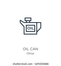 Icono de la lata de aceite. Aceite lineal delgado puede envolver un icono aislado en fondo blanco de otra colección. Signo vectorial de línea, símbolo para web y móvil
