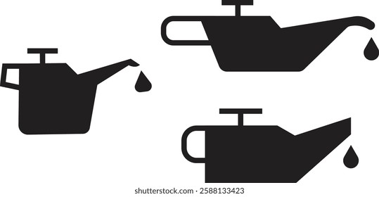 Oil can icons set flat styles. Service needed symbols. Engine oil signs. Car check on dashboard symbol. Indicator on panel vehicle. Motor level vectors illustration isolated on transparent background.