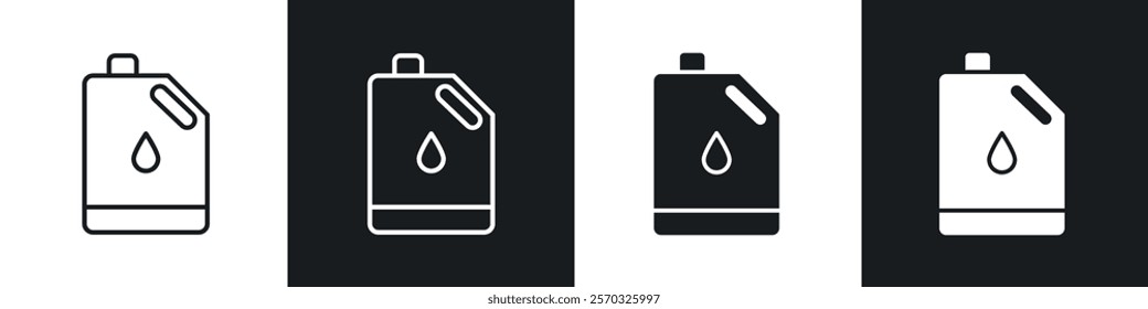 Oil can icons vectors set in black. line and flat versions