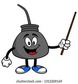 Oil Can with a Pointer - A vector cartoon illustration of a retro oil can mascot with a Pointer stick.