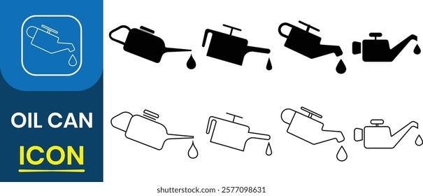 Oil can vector icon. Lubrication, Petrol, Car engine motor oil and automotive liquids symbol collection set. Vector illustration.