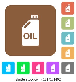 Oil canister flat icons on rounded square vivid color backgrounds.