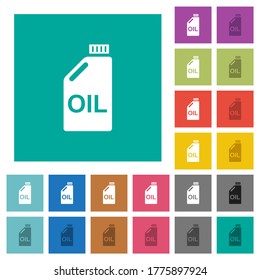 Iconos planos multicolores del cartucho de aceite en fondos cuadrados simples. Se incluyeron variaciones de iconos blancos y oscuros para efectos de movimiento o activos.