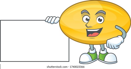 Oil capsule cartoon character concept Thumbs up having a white board