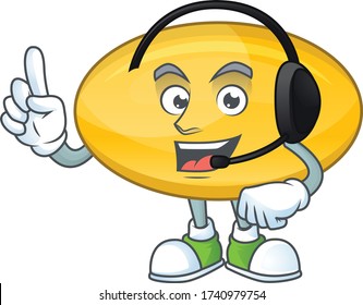 Oil capsule cartoon character style speaking on headphone